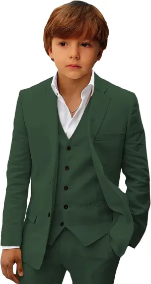Boys Linen Suit Set Boys Summer Beach 3 Pieces Slim Fit Kids Tuxedo Suit Blazer Vest Pants Suit