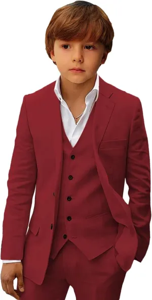 Boys Linen Suit Set Boys Summer Beach 3 Pieces Slim Fit Kids Tuxedo Suit Blazer Vest Pants Suit