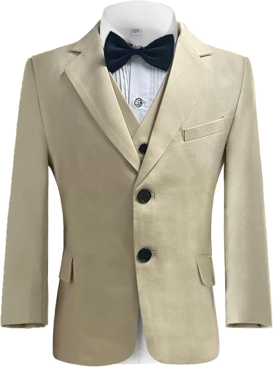 Boys Linen Suit Set Boys Summer Beach 3 Pieces Slim Fit Kids Tuxedo Suit Blazer Vest Pants Suit