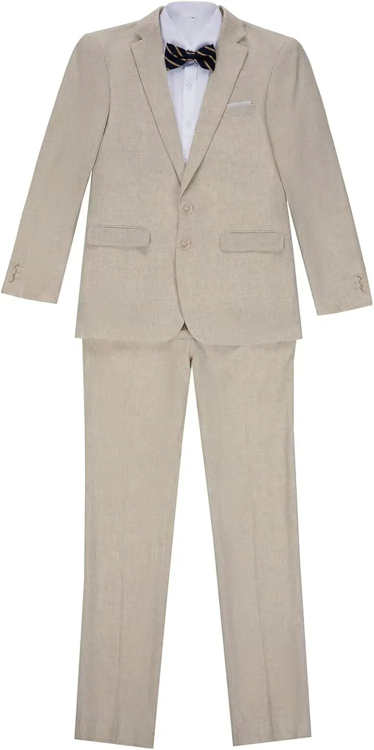 Boys Linen Suit Slim Fit 3 Piece Summer Beach Wedding Light Weight Suit Kids Linen Suit Jacket Vest Pant Set