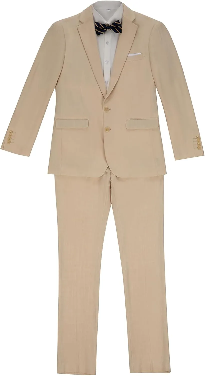 Boys Linen Suit Slim Fit 3 Piece Summer Beach Wedding Light Weight Suit Kids Linen Suit Jacket Vest Pant Set