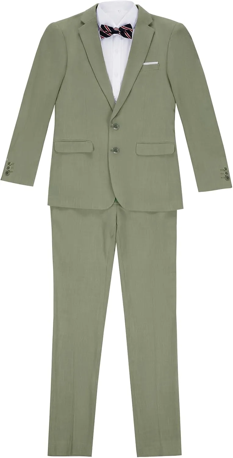 Boys Linen Suit Slim Fit 3 Piece Summer Beach Wedding Light Weight Suit Kids Linen Suit Jacket Vest Pant Set