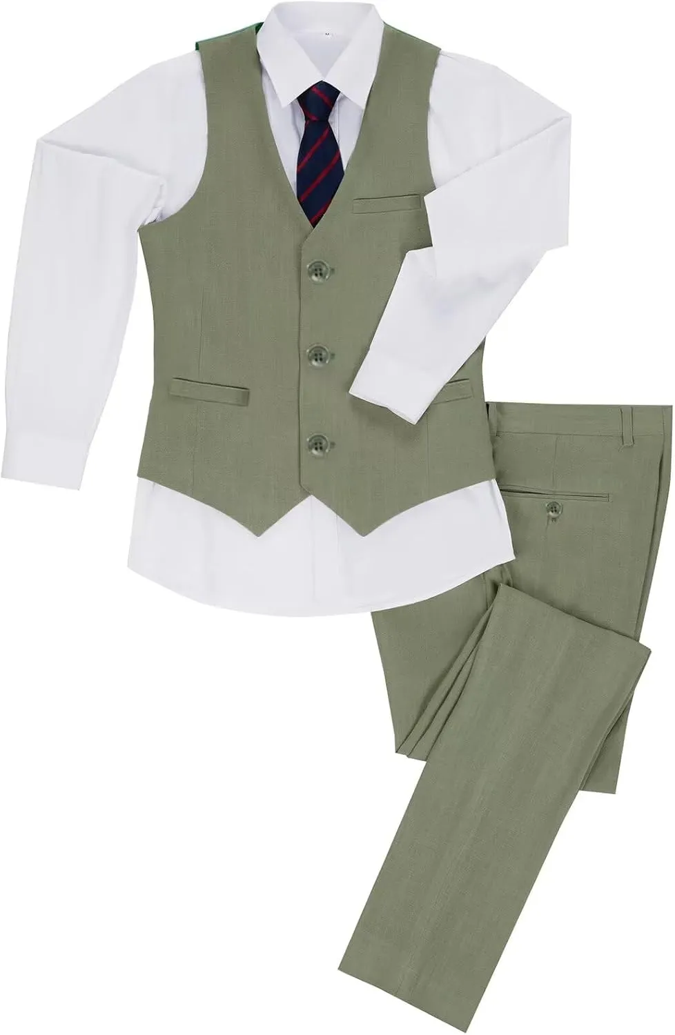 Boys Linen Suit Slim Fit 3 Piece Summer Beach Wedding Light Weight Suit Kids Linen Suit Jacket Vest Pant Set
