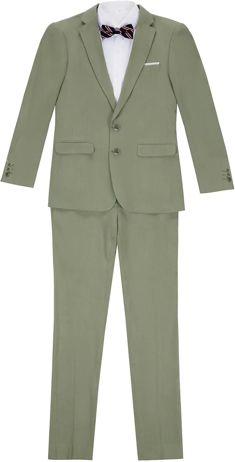 Boys Linen Suit Slim Fit 3 Piece Summer Beach Wedding Light Weight Suit Kids Linen Suit Jacket Vest Pant Set