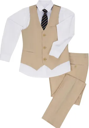 Boys Linen Suit Summer Formal Vest Suit Set for Boy Slim Fit 3 Piece Kids Tuxedo Beach Wedding Outfit with Tie