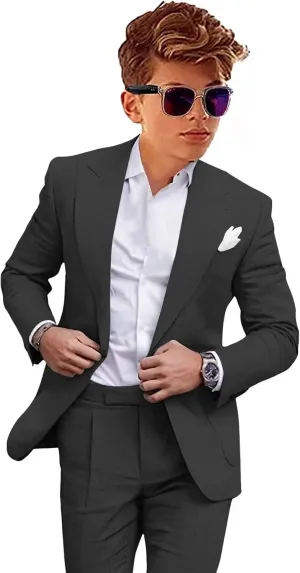 Boys Linen Suits Casual 2 Piece Summer Beach Wedding Tuxedo Suit for Boy Ring Bearer Outfit