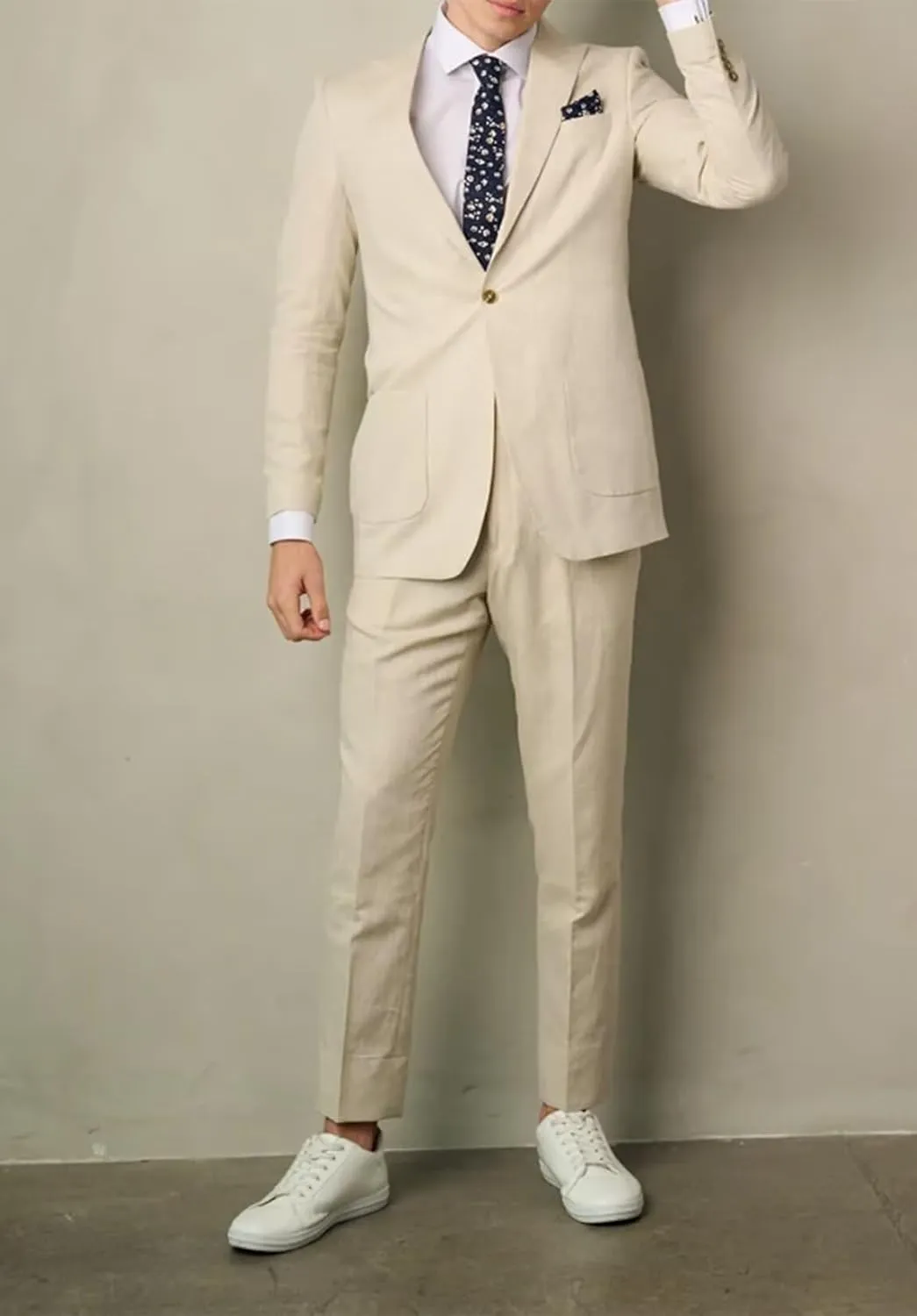 Boys Linen Suits Casual 2 Piece Summer Beach Wedding Tuxedo Suit for Boy Ring Bearer Outfit