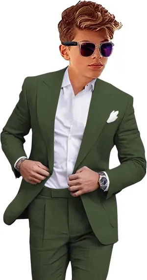Boys Linen Suits Casual 2 Piece Summer Beach Wedding Tuxedo Suit for Boy Ring Bearer Outfit