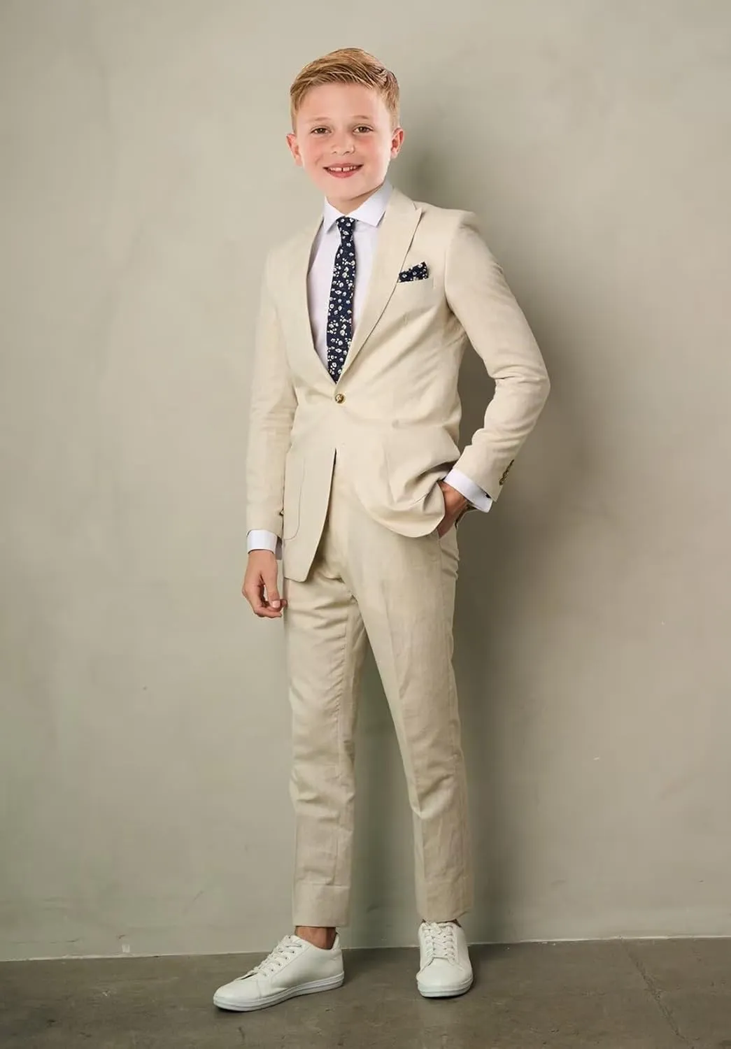 Boys Linen Suits Casual 2 Piece Summer Beach Wedding Tuxedo Suit for Boy Ring Bearer Outfit