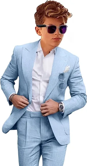 Boys Linen Suits Casual 2 Piece Summer Beach Wedding Tuxedo Suit for Boy Ring Bearer Outfit