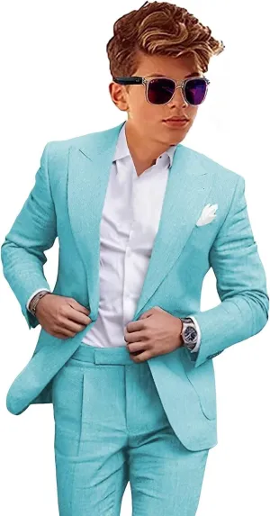 Boys Linen Suits Casual 2 Piece Summer Beach Wedding Tuxedo Suit for Boy Ring Bearer Outfit