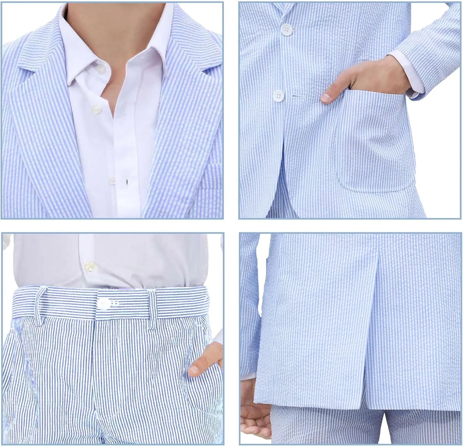 Boys Seersucker Suit 2 Piece Tuxedo for Boys Striped Blazer Pants Boys Summer Beach Wedding Suit