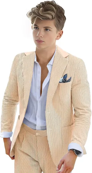 Boys Seersucker Suit 2 Piece Tuxedo for Boys Striped Blazer Pants Boys Summer Beach Wedding Suit
