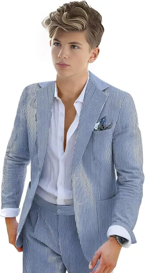 Boys Seersucker Suit 2 Piece Tuxedo for Boys Striped Blazer Pants Boys Summer Beach Wedding Suit
