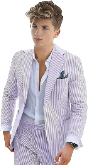 Boys Seersucker Suit 2 Piece Tuxedo for Boys Striped Blazer Pants Boys Summer Beach Wedding Suit