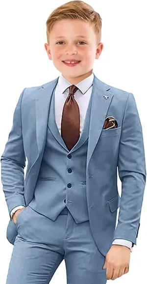 Boys Suit 4 Piece Slim Fit Kids Tuxedo Suit Formal Wedding Outfit Blazer Vest Pants Set with Tie