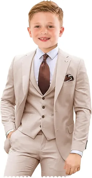 Boys Suit 4 Piece Slim Fit Kids Tuxedo Suit Formal Wedding Outfit Blazer Vest Pants Set with Tie