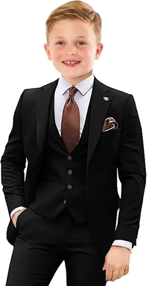 Boys Suit 4 Piece Slim Fit Kids Tuxedo Suit Formal Wedding Outfit Blazer Vest Pants Set with Tie