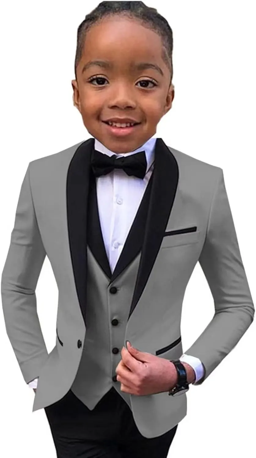 Boys Tuxedo Suit Shawl Lapel Slim Fit 3 Pieces Boys Formal Outfit Kids Tuxedo Suit for Teenage Boys