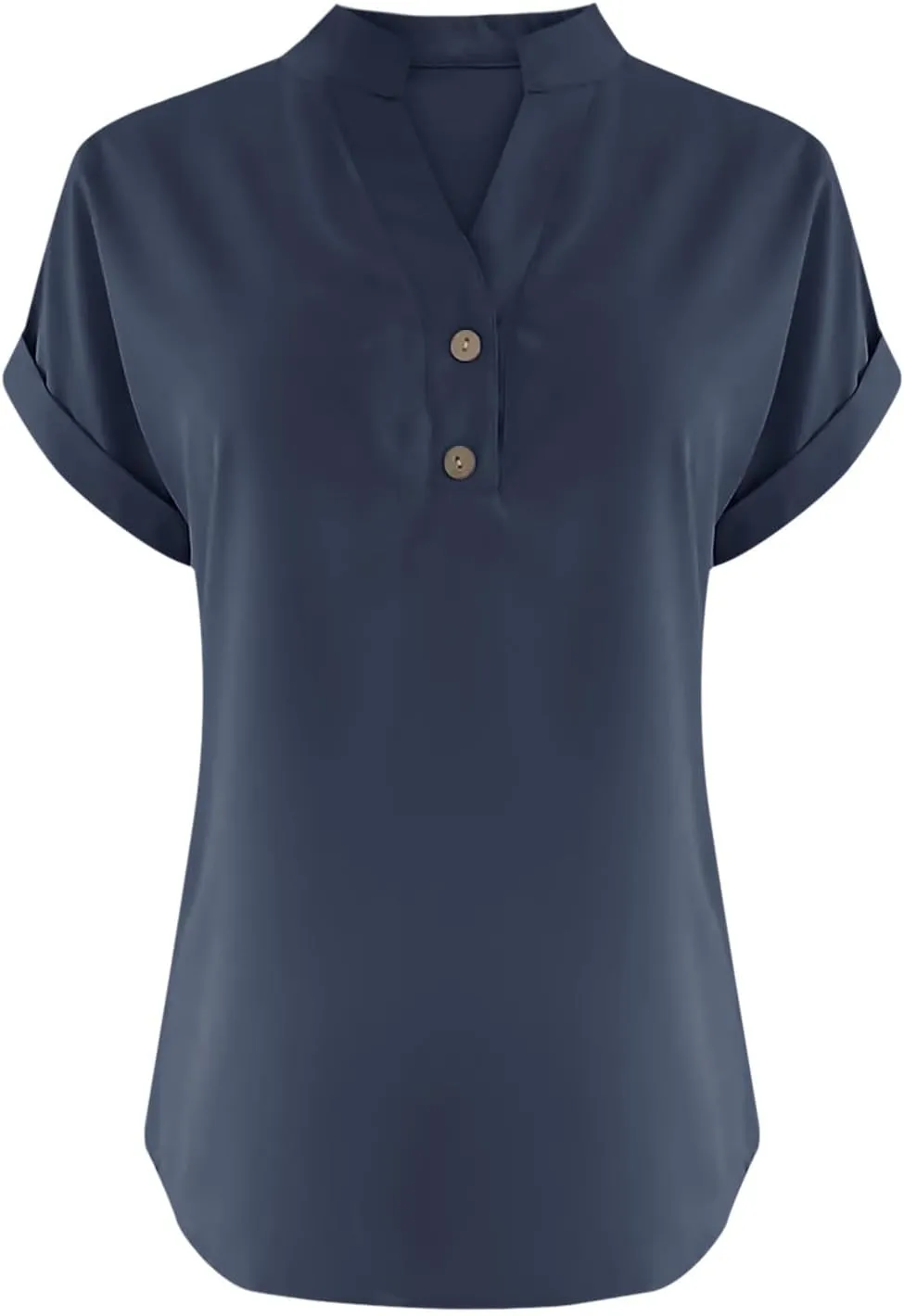 Button Down V Neck Shirts for Women Short Sleeve Solid Color Shirts Dressy Casual Tops Slim Fitting Tops Blouse