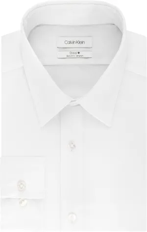 Calvin Klein Men's Non Iron Stretch Slim Fit Unsolid Solid Dress Shirt, White, 16" Neck 32-33" Sleeve