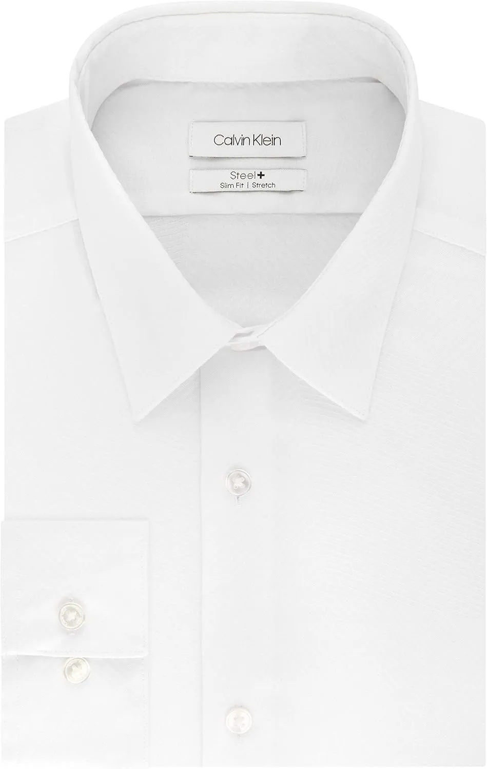 Calvin Klein Men's Non Iron Stretch Slim Fit Unsolid Solid Dress Shirt, White, 16" Neck 32-33" Sleeve