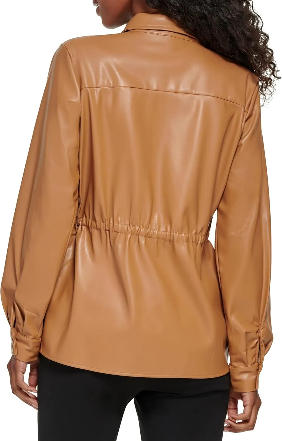 Calvin Klein Women's Lightweight Leather Collar Sinched Waist Jacket