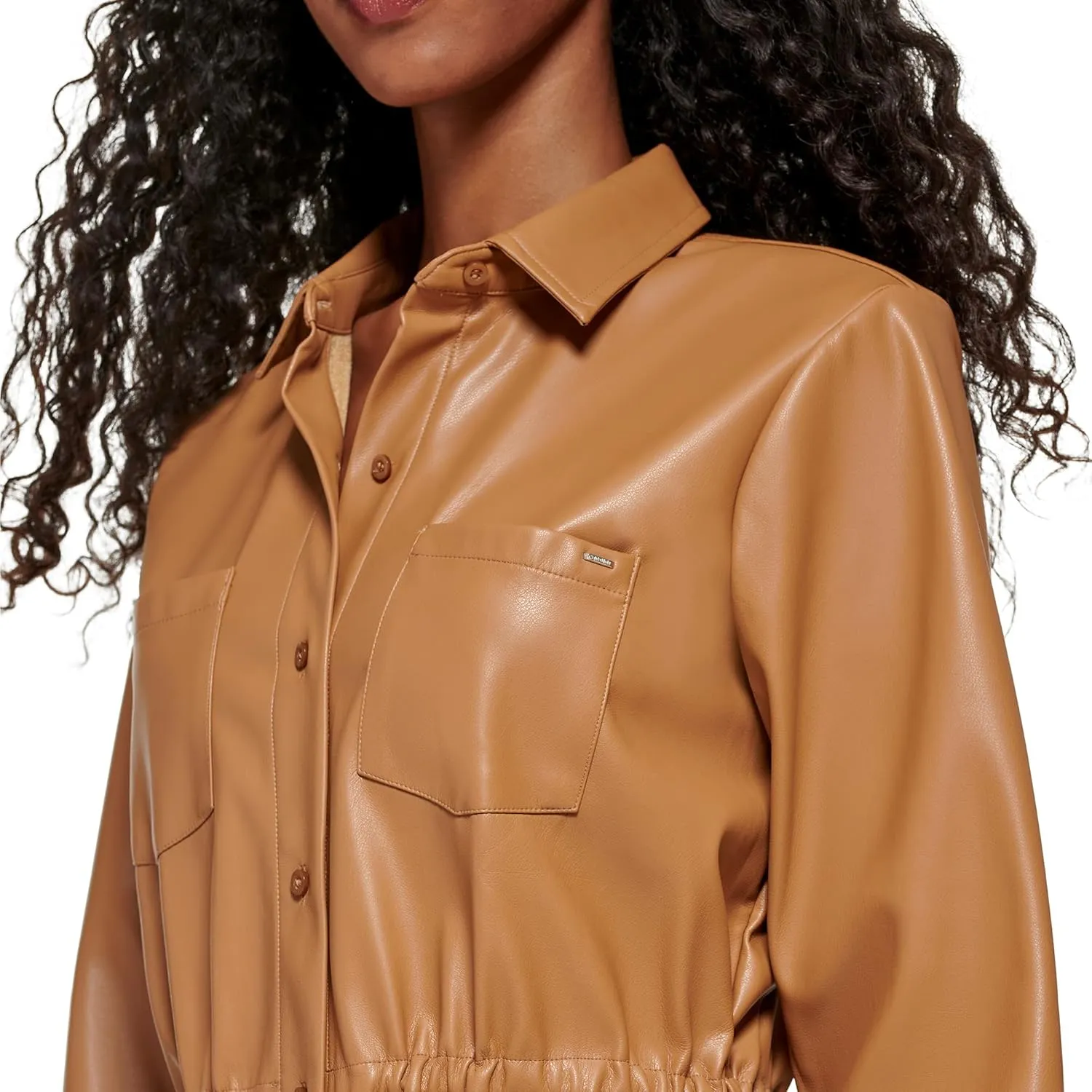 Calvin Klein Women's Lightweight Leather Collar Sinched Waist Jacket