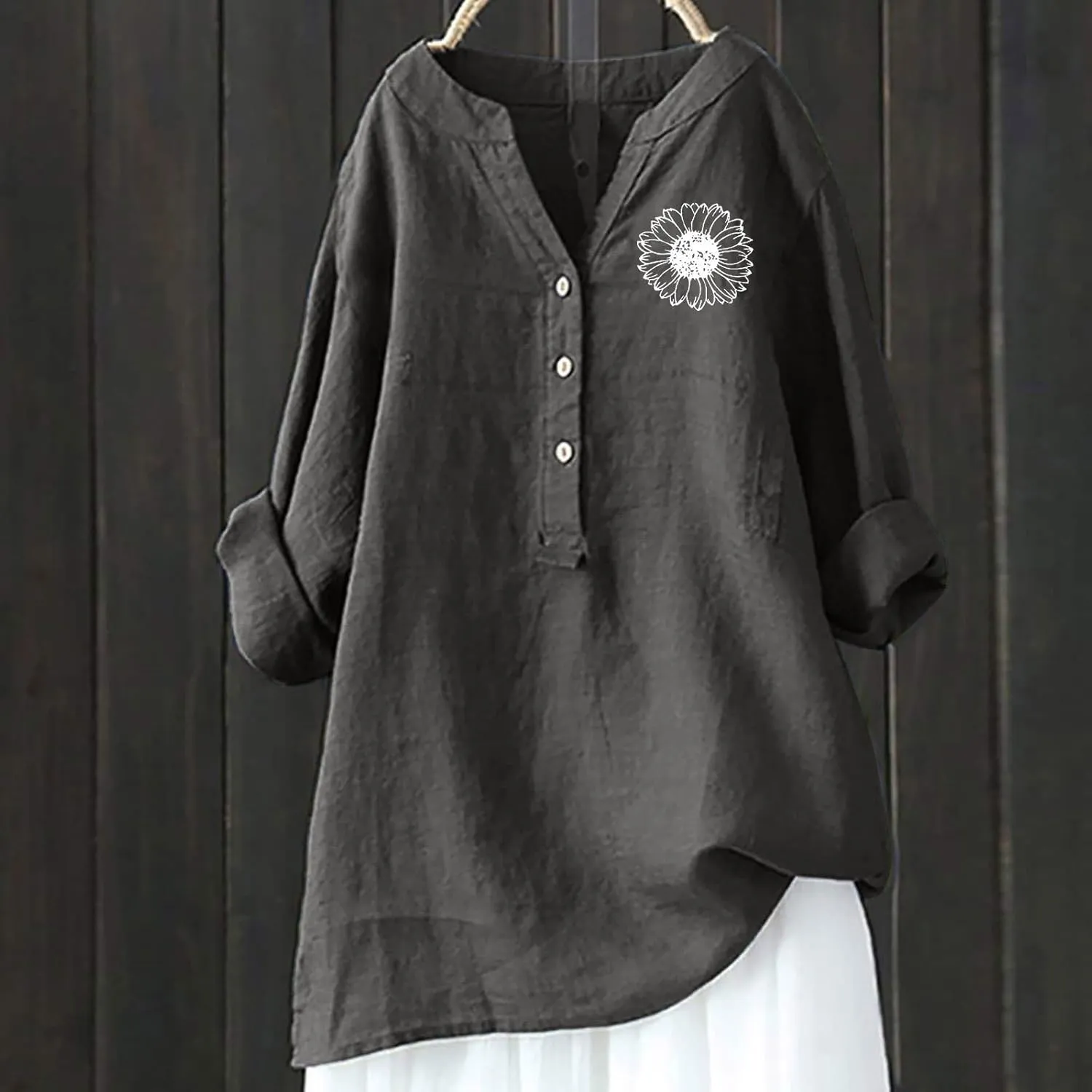 Camisa De Lino para Mujer Men White Linen Shirt Beach Womens Tops Dressy Casual 3/4 Sleeve Cotton