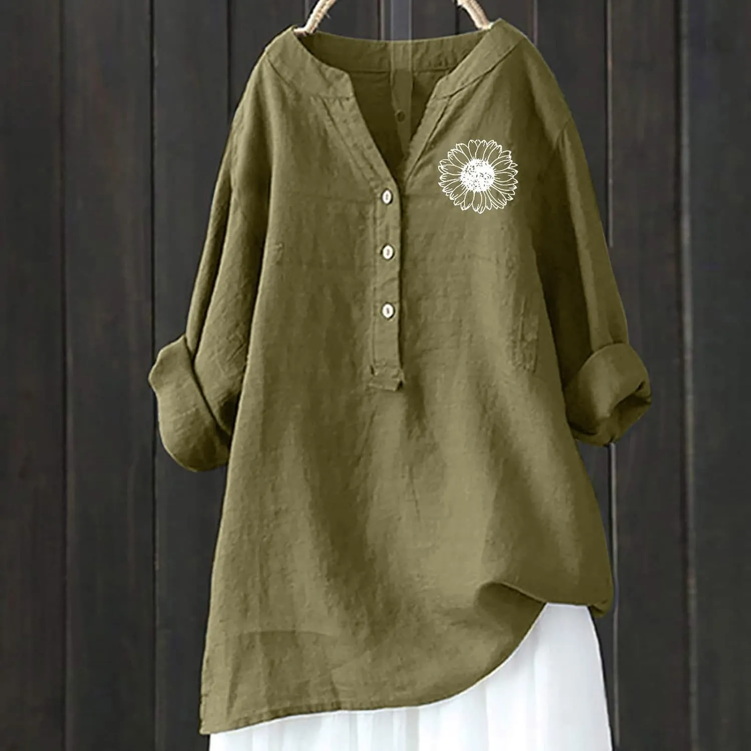 Camisa De Lino para Mujer Men White Linen Shirt Beach Womens Tops Dressy Casual 3/4 Sleeve Cotton