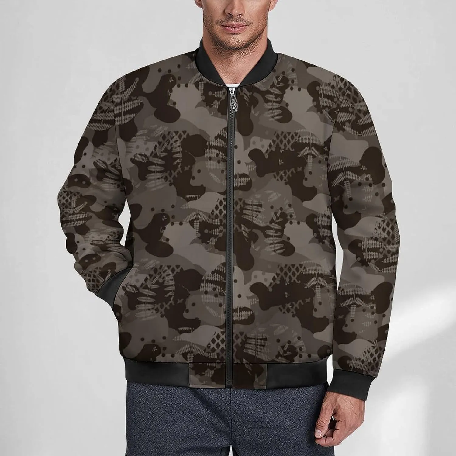 Camouflage Army Brown Hunting Men's Bomber Jacket Lightweight Windbreaker Fashion Spring Fall Coats Casual Jackets for Men