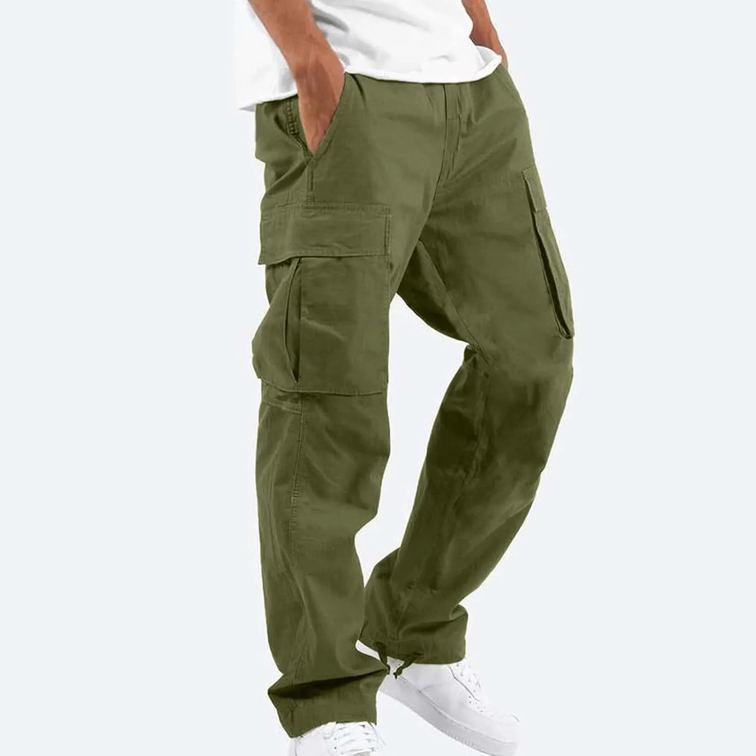 Cargo Pants for Men Baggy Stretch Cargo Work Pants Elastic Waist Straight Leg Sweatpants with Pockets Tactical Pants