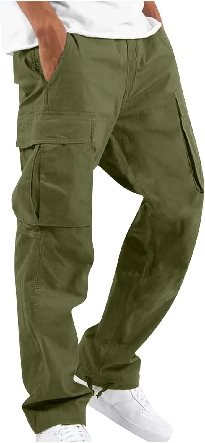 Cargo Pants for Men Baggy Stretch Cargo Work Pants Elastic Waist Straight Leg Sweatpants with Pockets Tactical Pants