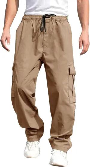Cargo Pants for Men Drawstring Elastic Waist Trousers Outdoor Comfort Sweatpants with Pockets All Season
