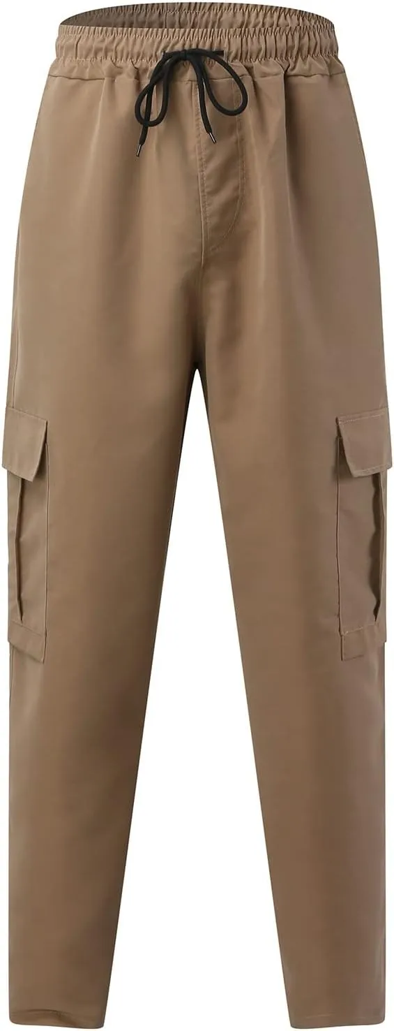 Cargo Pants for Men Drawstring Elastic Waist Trousers Outdoor Comfort Sweatpants with Pockets All Season
