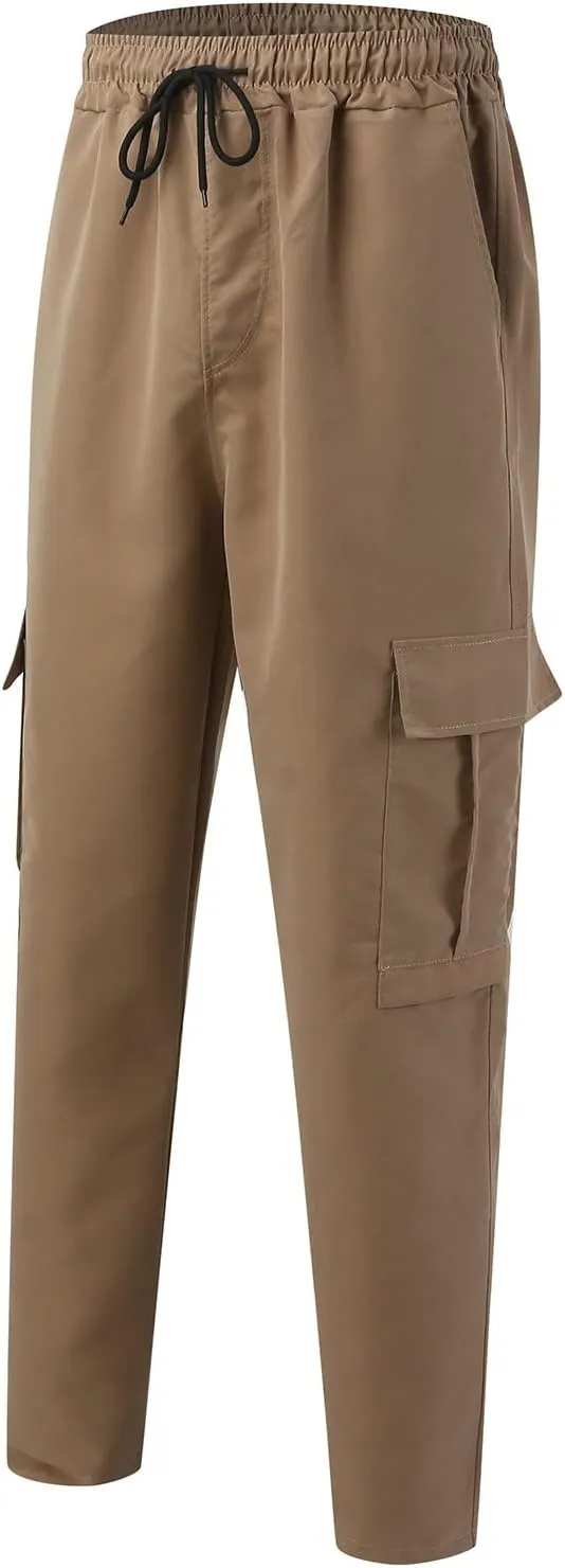Cargo Pants for Men Drawstring Elastic Waist Trousers Outdoor Comfort Sweatpants with Pockets All Season