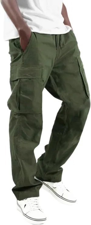 Cargo Pants for Men Outdoor Lightweight Casual Summer Athletic Trousers Straight Leg Elastic Waist Drawstring Pants
