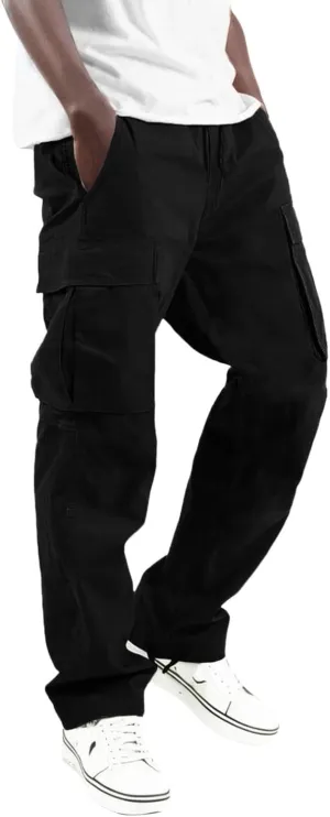 Cargo Pants for Men Outdoor Lightweight Casual Summer Athletic Trousers Straight Leg Elastic Waist Drawstring Pants