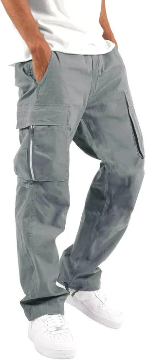 Cargo Pants for Men Work Multiple Pockets Y2K Drawstring Waist Athletic Hiking Pants Lightweight Comfy Trousers Men Cargo Pants Grey L