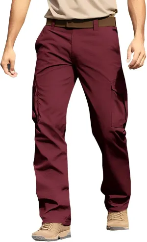 Cargo Pants for Men Work, Straight Fit Relaxed Fast Dry Dress Climbing Trousers Slim Waterproof Ripstop Multipants High Stretch Clothing Photography Wine M