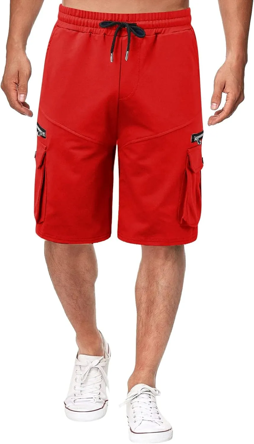 Cargo Shorts for Men Loose Fit Elastic Waist Drawstring Casual Work Shorts with Multi Pockets Twill Outdoor Hiking Shorts