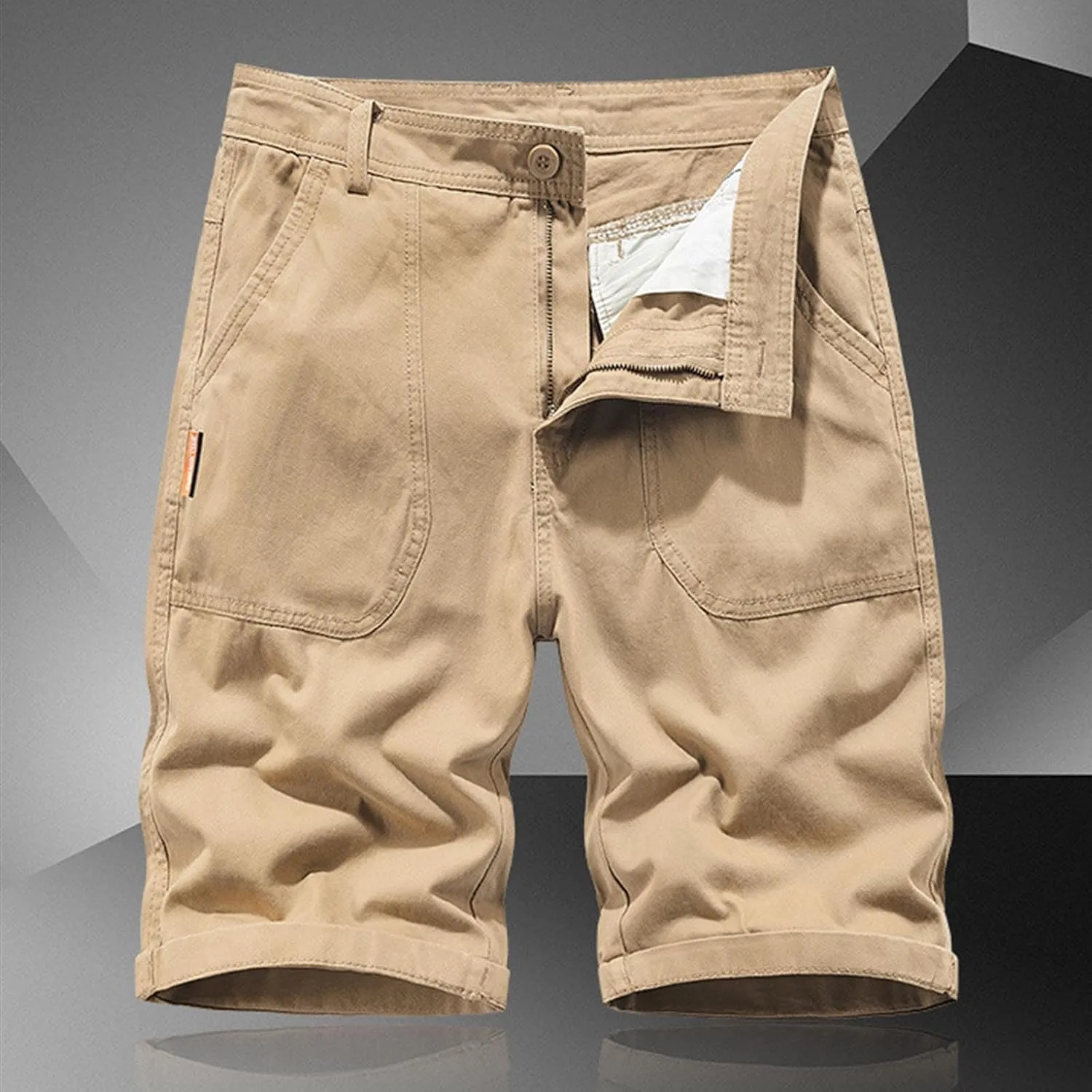 Cargo Shorts for Men Solid Men's Casual Cotton Shorts Elastic Waist Drawstring Summer Beach Golf Shorts with Pockets