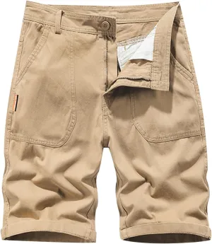 Cargo Shorts for Men Solid Men's Casual Cotton Shorts Elastic Waist Drawstring Summer Beach Golf Shorts with Pockets