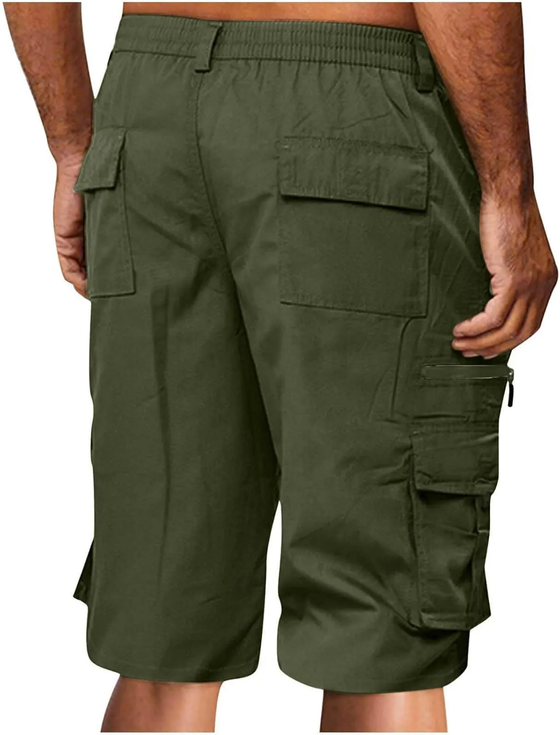 Cargo Shorts for Men Stretch Waist Straight Bermuda Shorts with Multi-Pockets Outdoor Camping Running Athletic Pant