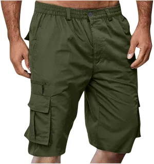 Cargo Shorts for Men Stretch Waist Straight Bermuda Shorts with Multi-Pockets Outdoor Camping Running Athletic Pant