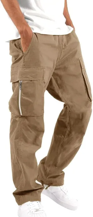 Cargo Track Pants for Men Casual Lounge Jogging Athletic Pants with Pockets Drawstring Loose Fit Travel Sweatpants