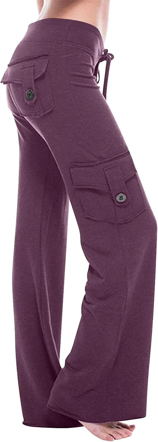 Cargo Yoga Pants for Women 2024 Causal High Waist Wide Leg Lounge Pant Loose Comfy Bootcut Workout Flare Leggings