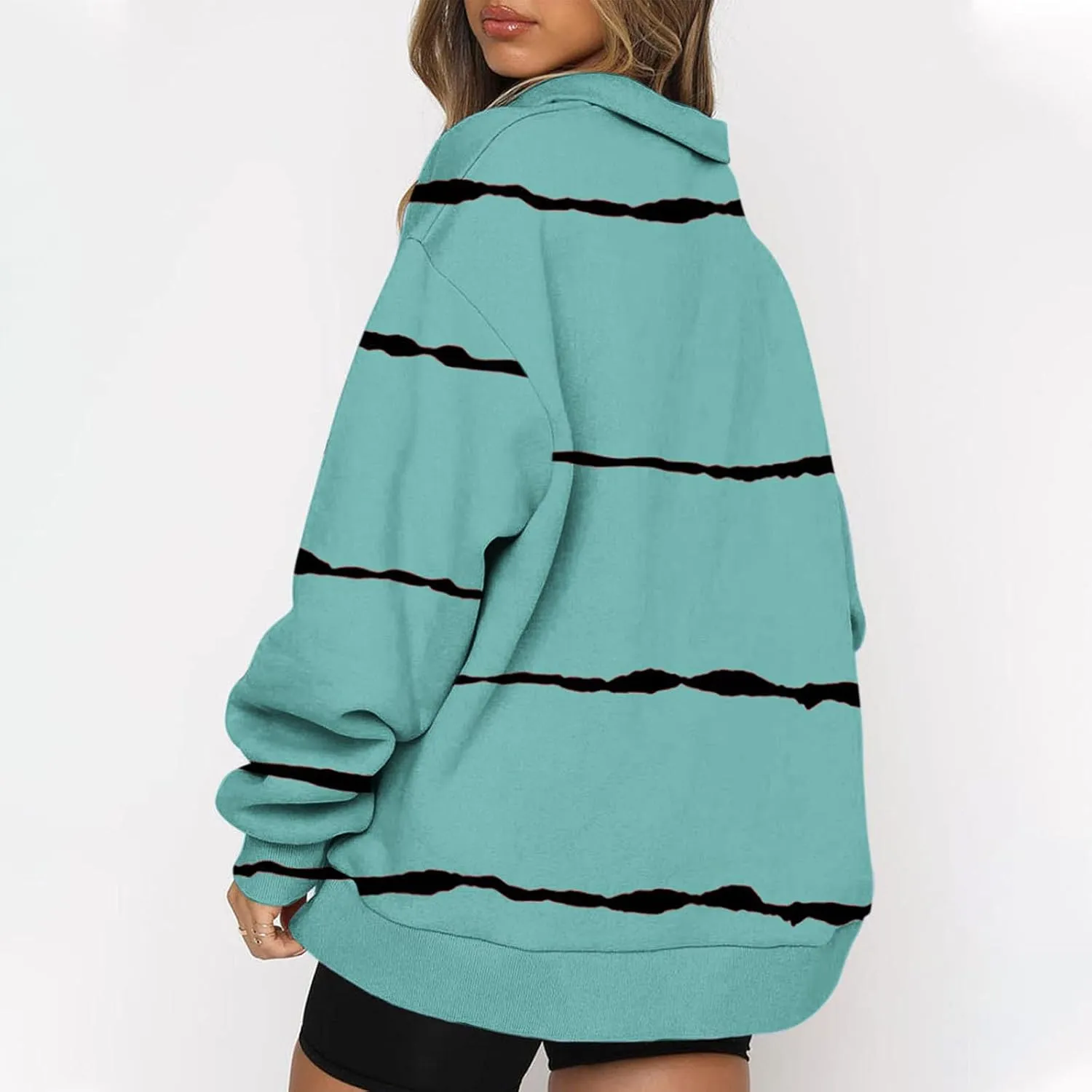 Ceboyel Women Striped Print Sweatshirts 2023 Oversized Hoodie Pullover 1/4 Zip Casual Fall Tops Loose Fit Trendy Outfits