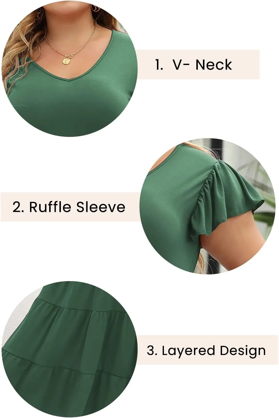 Celkuser Plus Size Casual Summer Dresses Curvy Womens Elastic Waist Tiered A Line Ruffle Hem Dress with Pockets