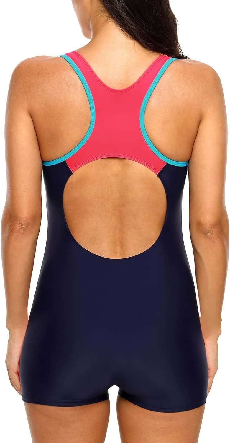 CharmLeaks Womens Boyleg Racerback One Piece Swimsuit Athletic Full Coverage Swimwear Lap Swimming Suit